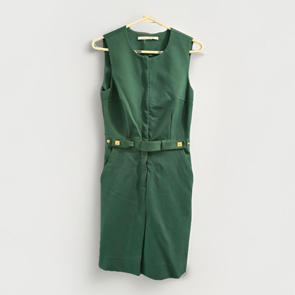 Diane Von Furstenberg Dark Pine Green Zipper Belted Tailored Dinna Dress Sz 4/6*